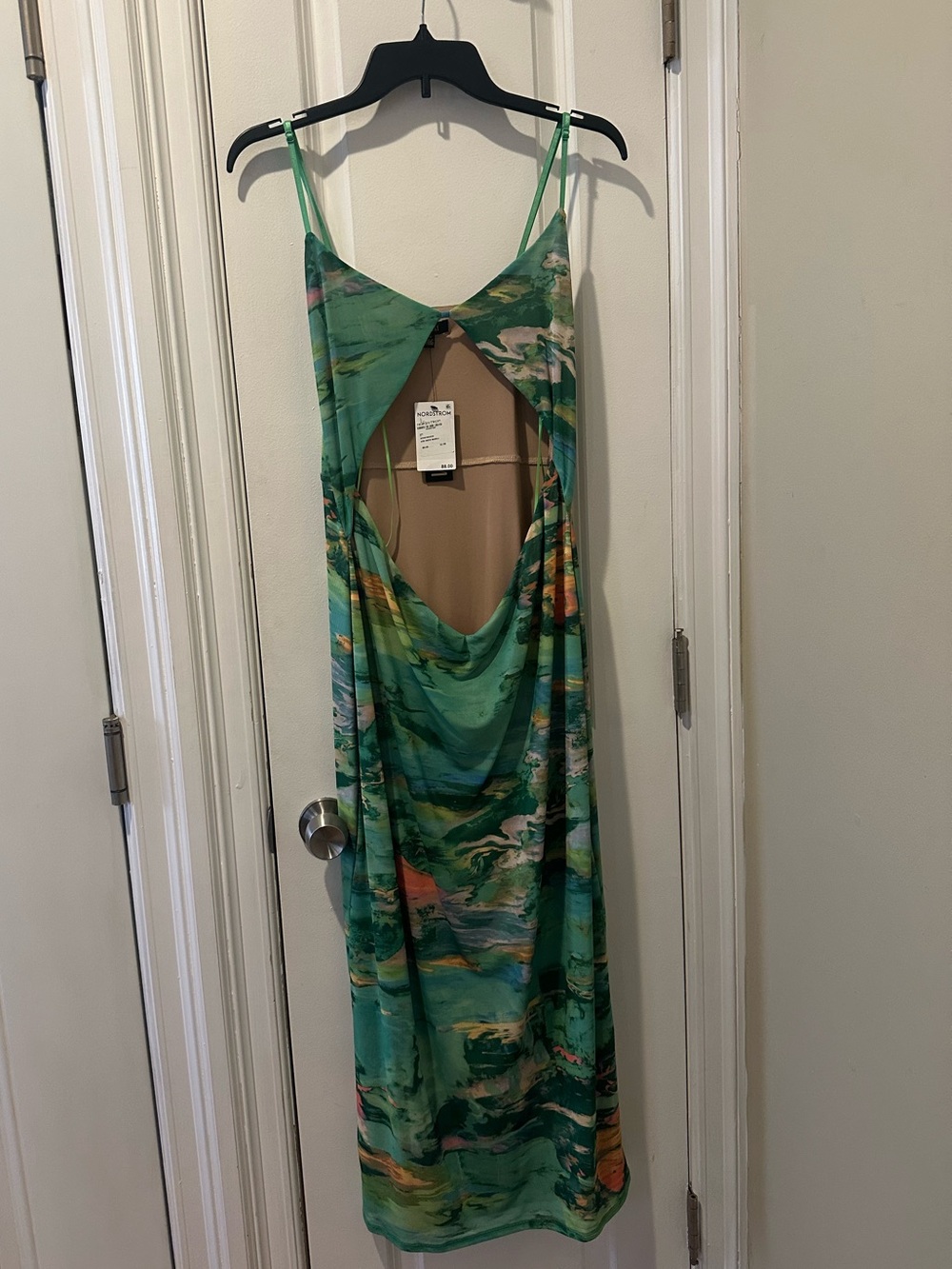 AFRM NWT Green Abstract Print Slip Front Cutout Dress